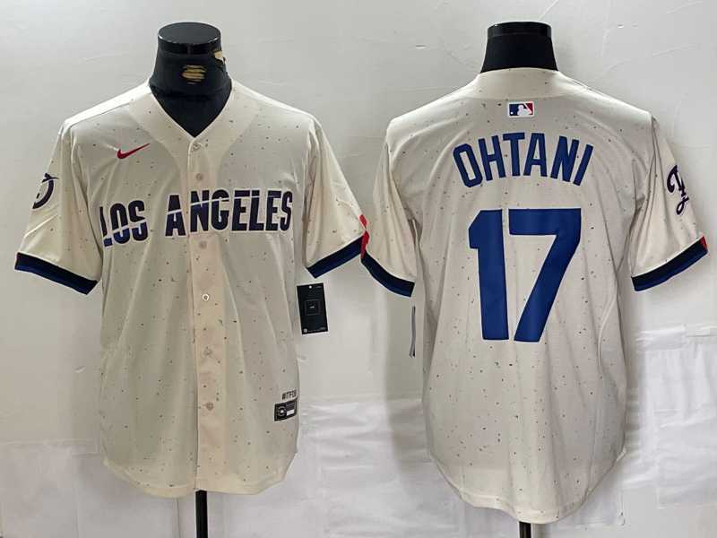 Mens Los Angeles Dodgers #17 Shohei Ohtani Cream 2024 City Connect Limited Stitched Jerseys